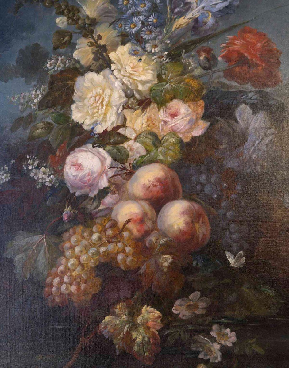 Chéreau Claude Eugène (XIX /XXème ) BOUQUET de Fleurs et Fruits -photo-3