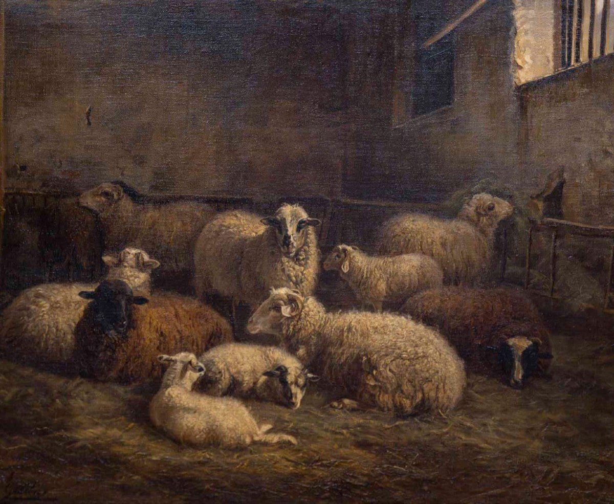 Paul Gélibert (1802/1882) The Sheep In The Sheepfold-photo-2