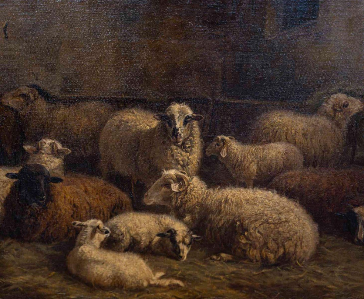 Paul Gélibert (1802/1882) The Sheep In The Sheepfold-photo-3