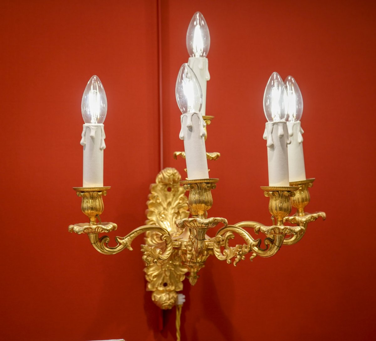 Pair Of Golden Enbronze Sconces With 5 Arms Of Lights (xix)-photo-3