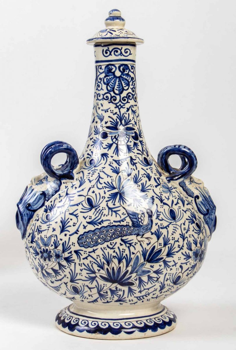 Pair Of Delft Covered Vases (19th)-photo-2