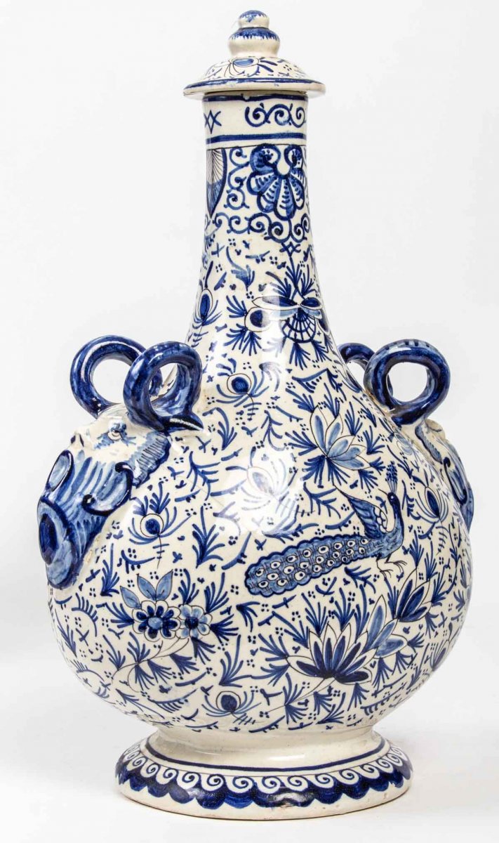 Pair Of Delft Covered Vases (19th)-photo-3