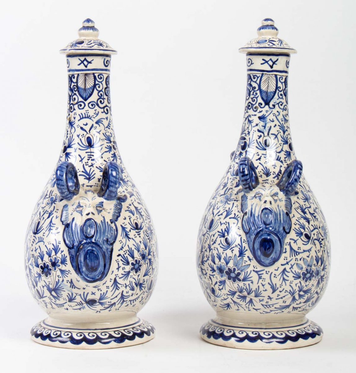 Pair Of Delft Covered Vases (19th)