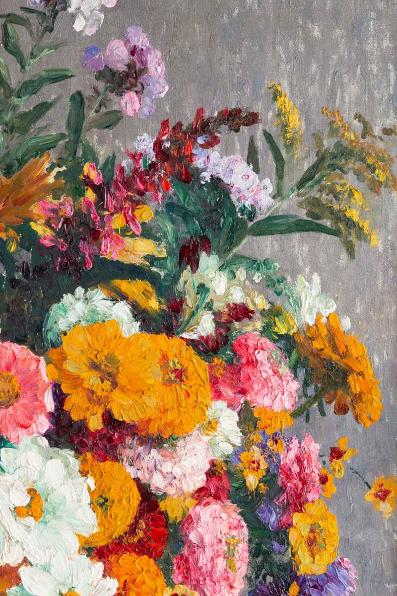 Marthe Moisset ( 1871 1945) Compositon florale dans un vase en Delft-photo-2