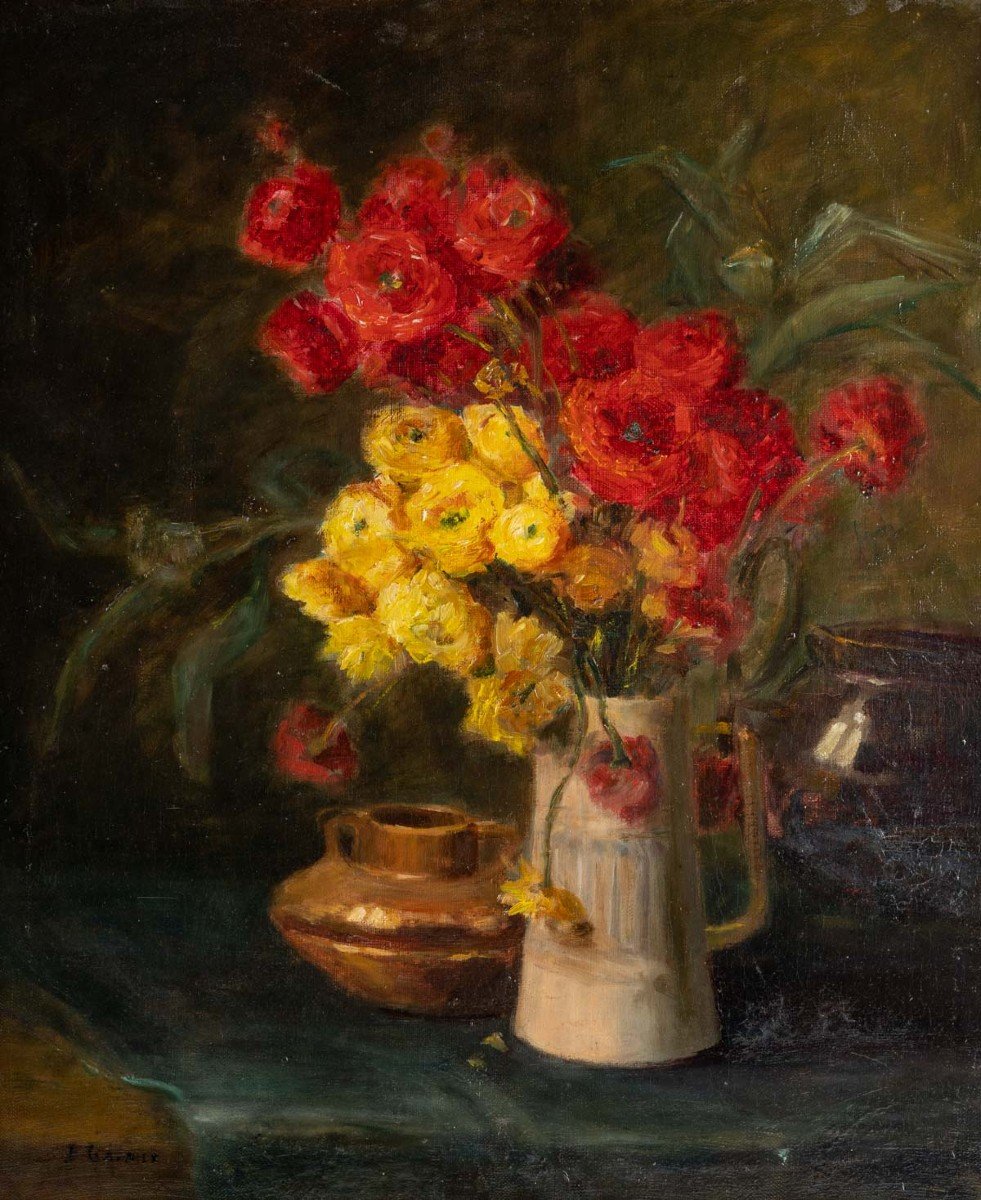 Still Life With Ranunculus By Garnier Late 19th Century-photo-2