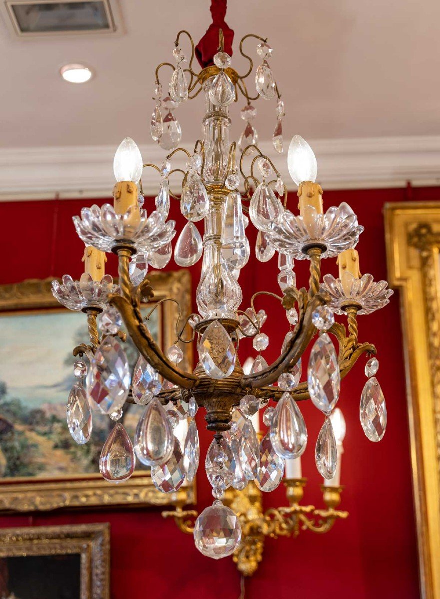 Small Chandelier "baccarat" Bronze And Crystal XIXth-photo-4