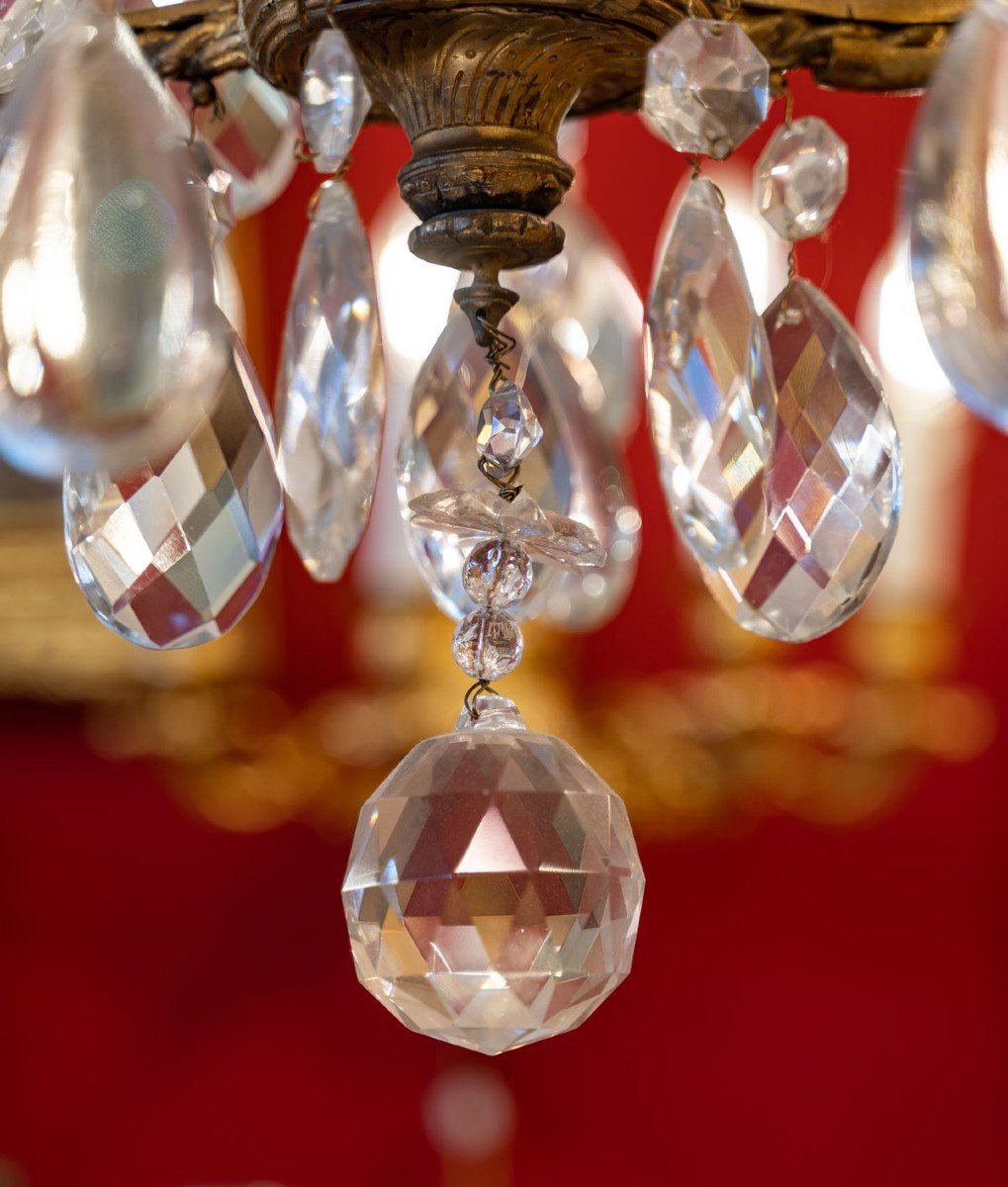 Small Chandelier "baccarat" Bronze And Crystal XIXth-photo-5