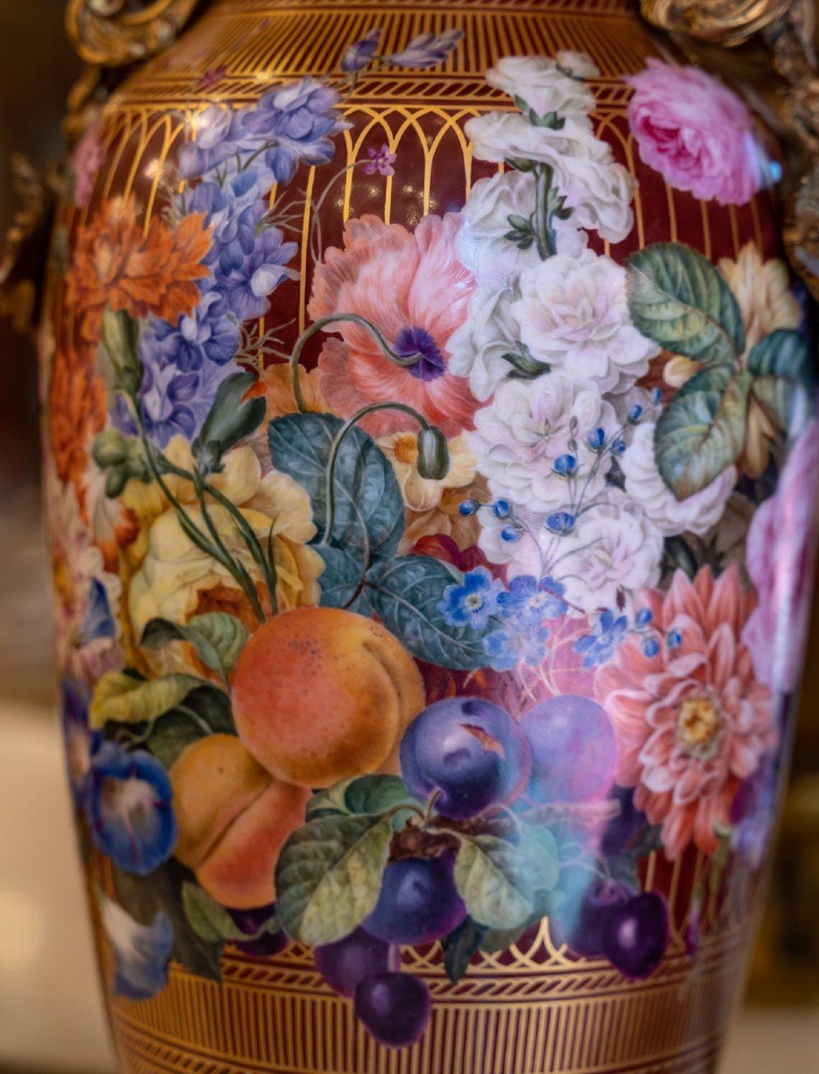 Paire de grands Vases Fleurs et Fruits  1830-photo-4