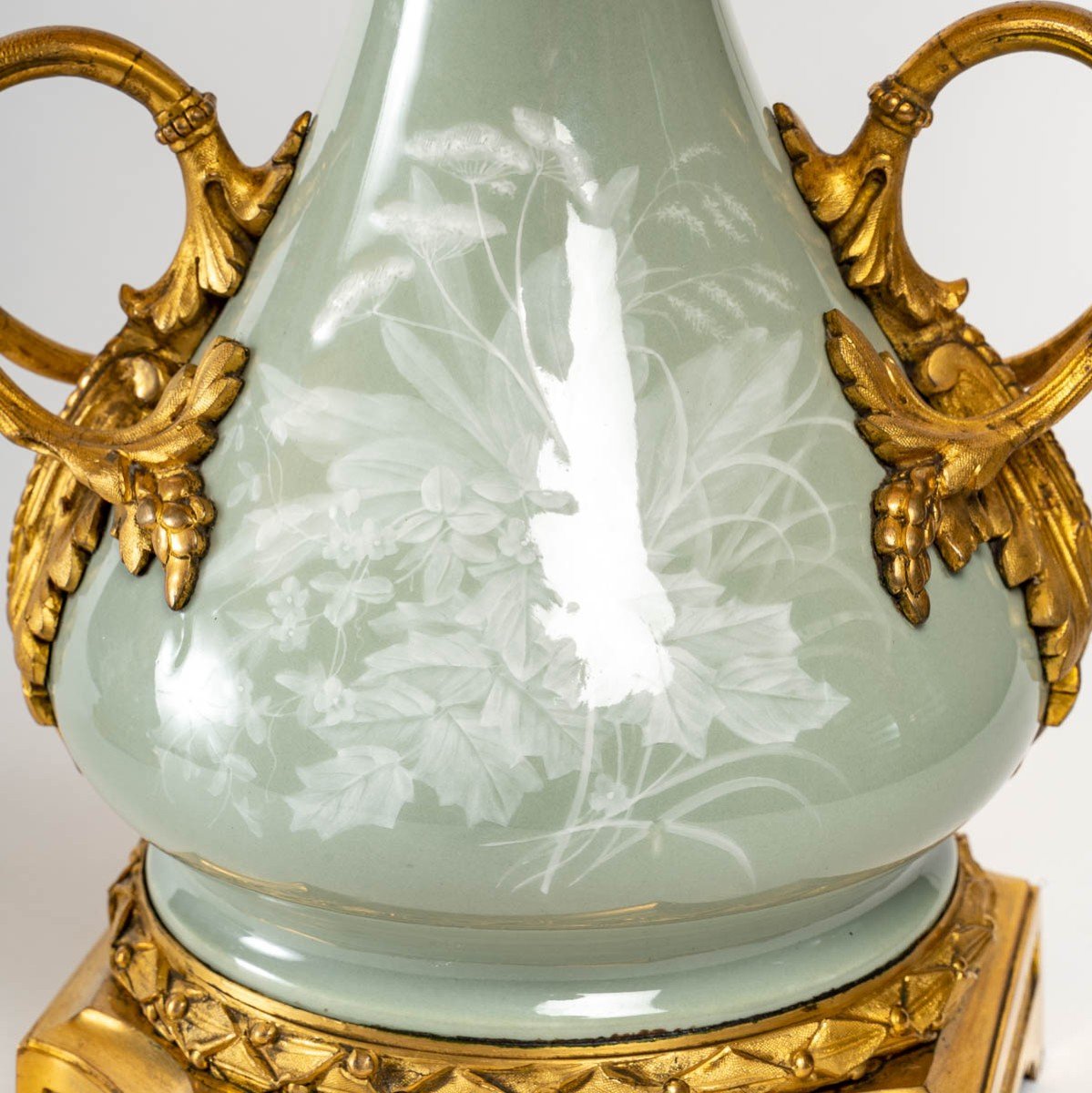 Pair Of Céladon Lamps "manufacture De Sèvres" 1850 Signed Gagneau-photo-5