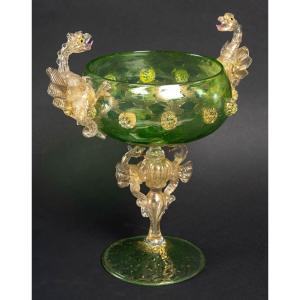 Grande Coupe Verte aux Dragons " Dr. A . SALVIATI " 1885 Venise ( Murano )