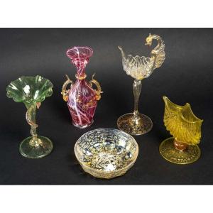 Ensemble d' objets  " Salviati  " 1875/1890  Venise  ( 5 pieces )