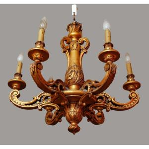 Chandelier In Carved And Gilded Wood St Louis XIV