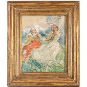 Antoine Calbet (1860/1942) “two Elegant Women In The Wind”