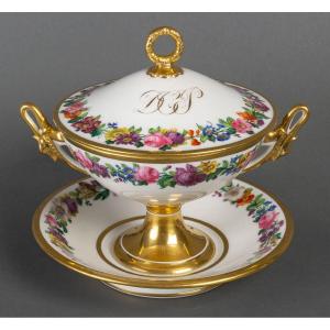 Paris Porcelain Bezel With Flower Crowns (19th Century)