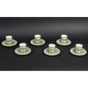 Six English “aynsley” Porcelain And “sheffield” Silver Cups