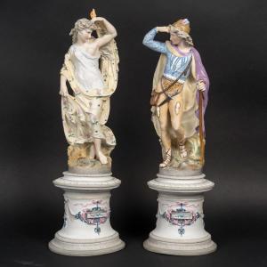 Couple In Polychrome Biscuit "limoges 1860"