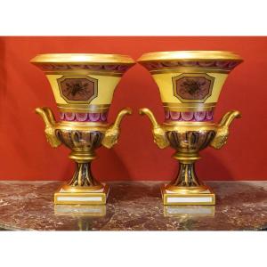  Le Tallec “pair Of Medici Vases” (yellow, Black And Fuschia) 