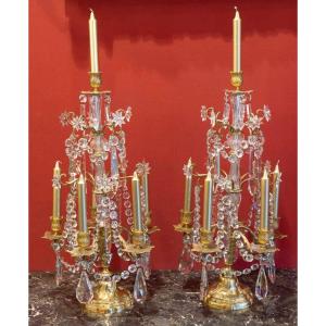 Pair Of Crystal And Bronze Candlesticks "baccarat" 19th Century