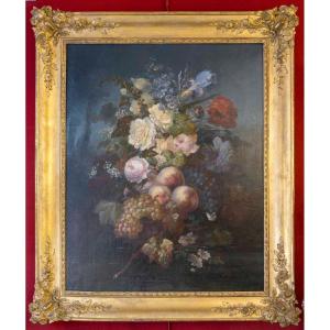 Chéreau Claude Eugène (19th/20th Century) Bouquet Of Flowers And Fruits 