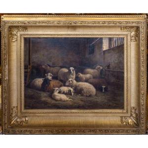 Paul Gélibert  ( 1802/1882 ) Les Moutons Dans La Bergerie