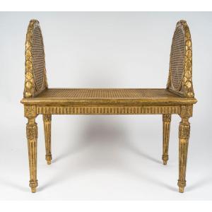 19th Century Carved Gilded And Caned Wooden Bench