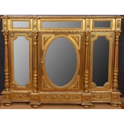 Meuble d'Appui En Bois Doré Et Miroirs