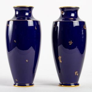 Pair Of Vases From The Manufacture Nationale De Sevres (sevres Blue Color) XIXth