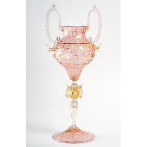 Very Large Pink Venetian Glass "salviati 1880"