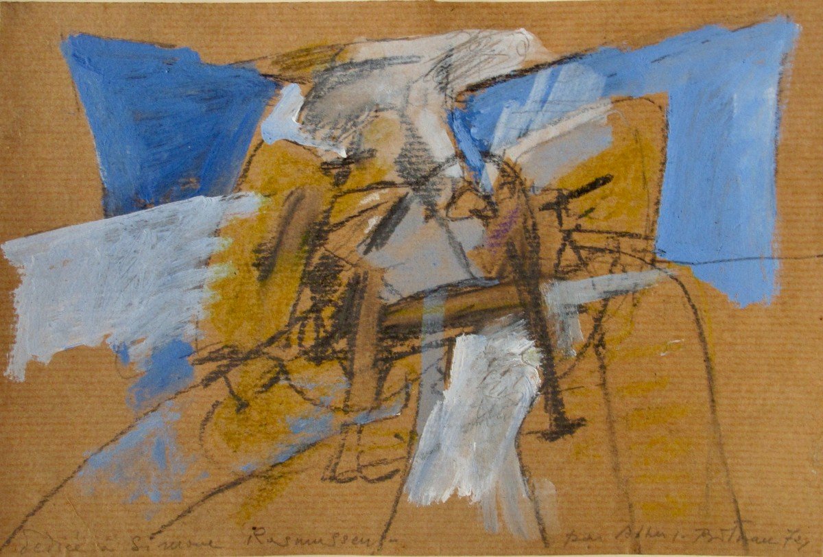 Peinture abstraite, 20ème, gouache, Albert Bitran