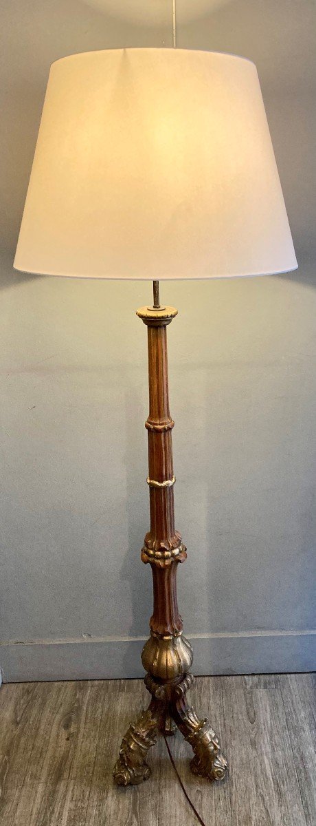 Carved Wood Floor Lamp