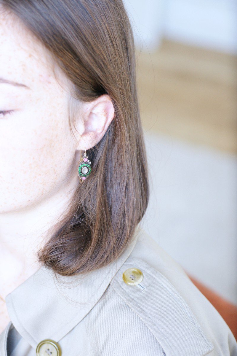 Victorian French Poissardes Hoop Earrings In Gold And Paste-photo-2