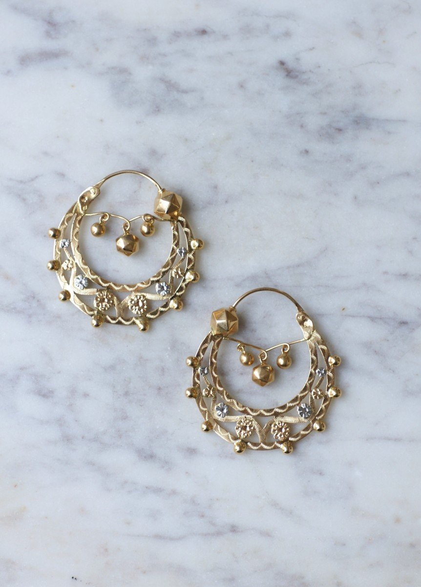 Savoyarde Hoop Earrings, In Yellow Gold And White Gold-photo-2