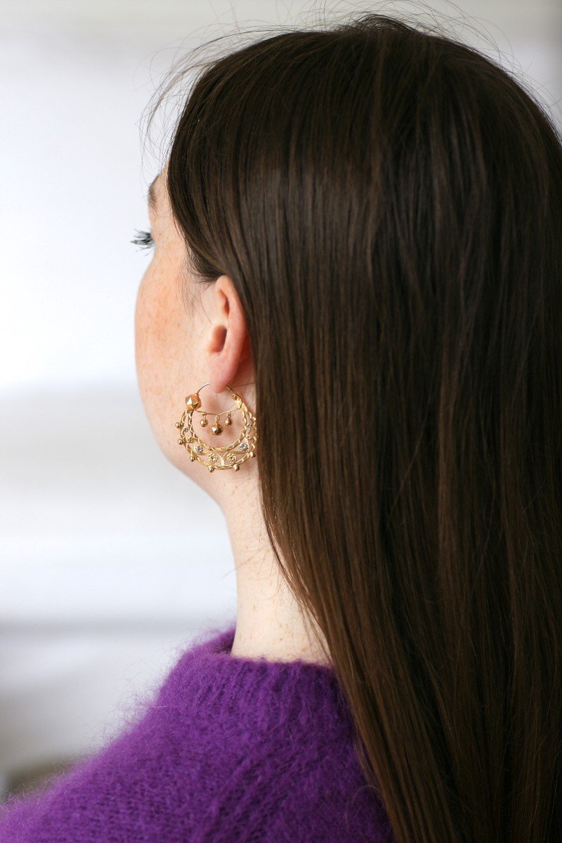 Savoyarde Hoop Earrings, In Yellow Gold And White Gold-photo-4