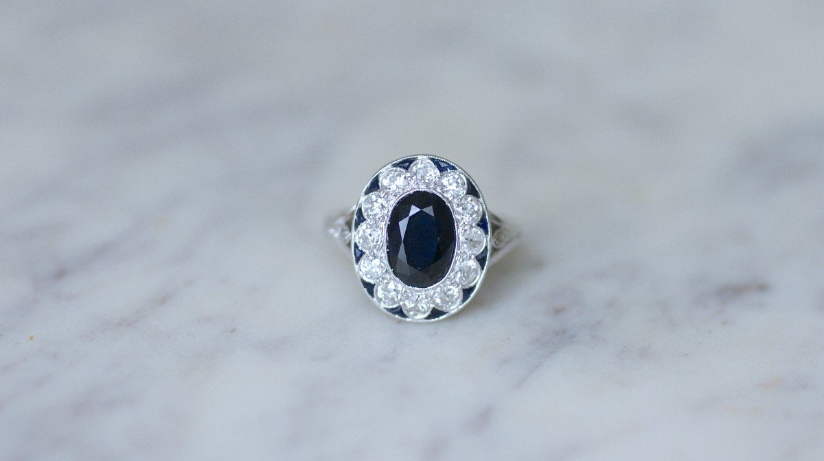 Art Deco Sapphire And Diamond Cluster Ring-photo-2