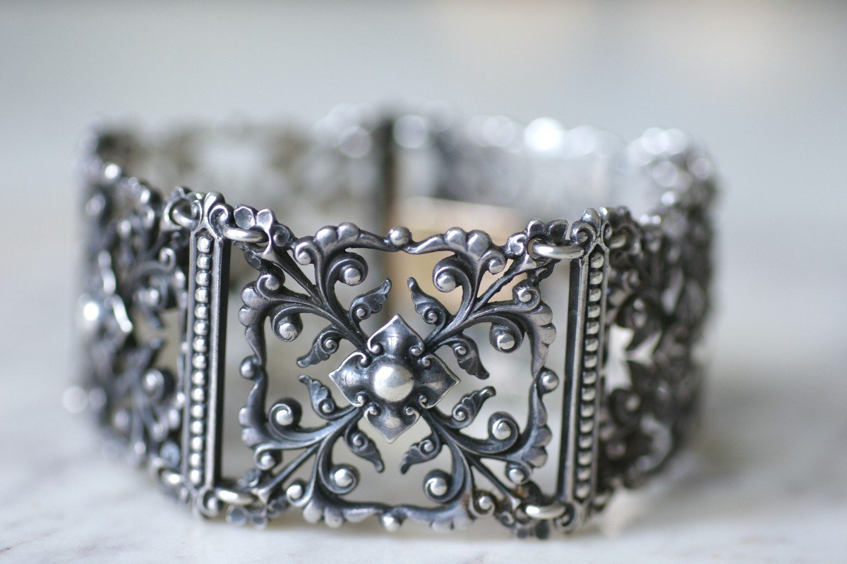 Bracelet Jules Wiese En Argent Articulé Ciselé-photo-3