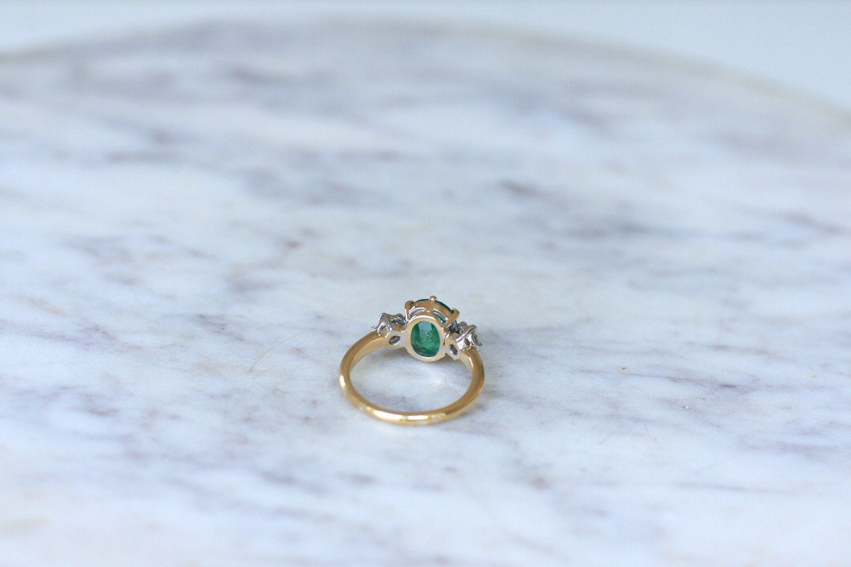 Vintage Trilogy Ring Emerald 2.20 Cts And Diamonds On Gold And Platinum-photo-3