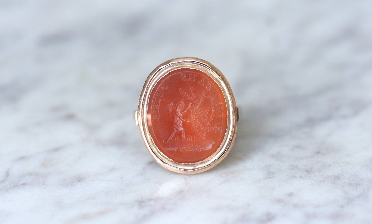 Bague Ancienne Intaille Cupidon Cornaline Sur Or Rose