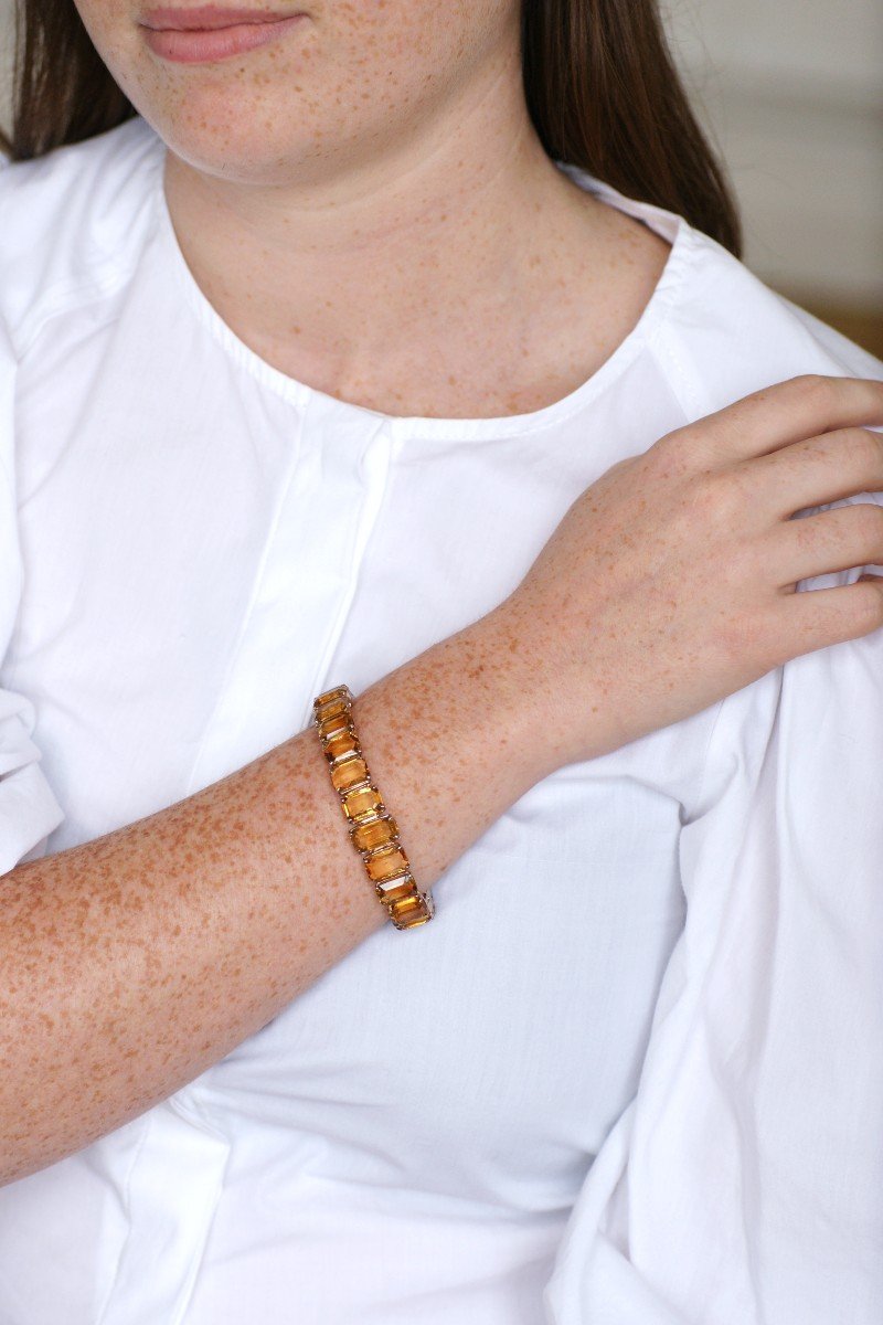 Bracelet Retro Ligne Citrines Sur Or Rose-photo-1