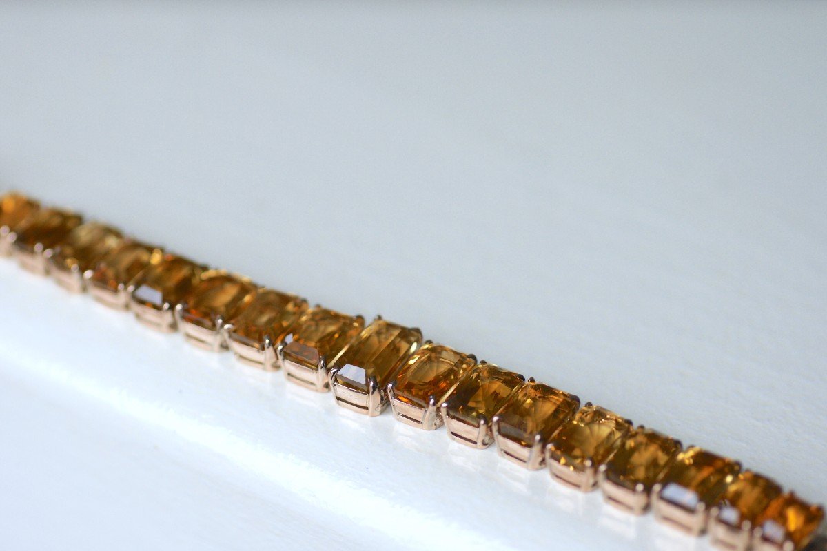 Bracelet Retro Ligne Citrines Sur Or Rose-photo-5