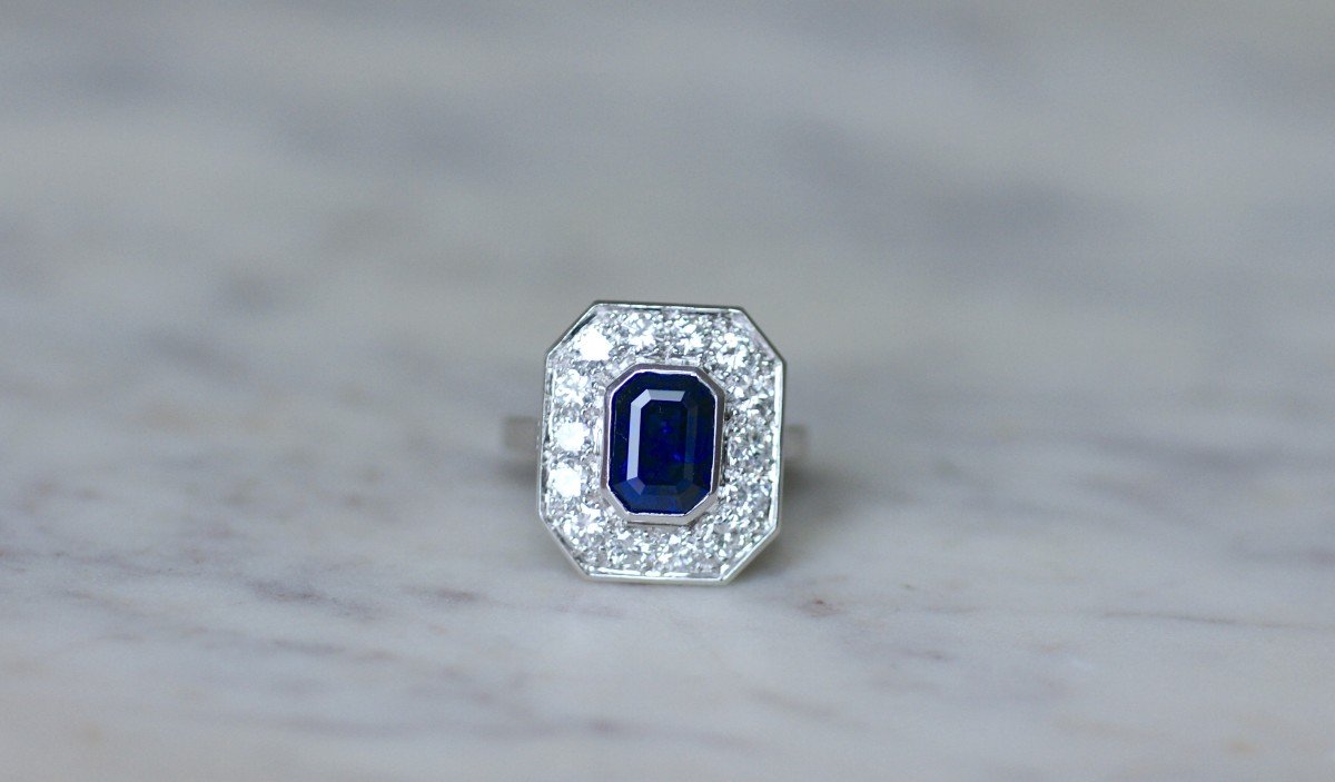  Art Deco Style Hexagonal Sapphire And Diamond Ring In Platinum-photo-2