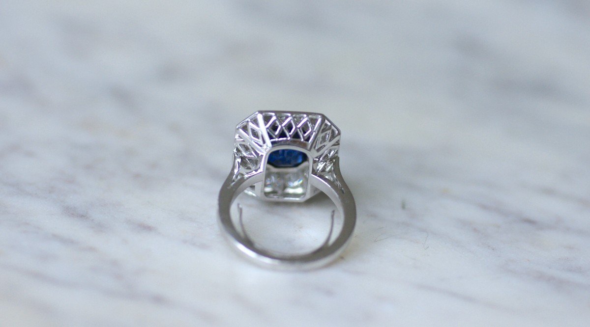  Art Deco Style Hexagonal Sapphire And Diamond Ring In Platinum-photo-4