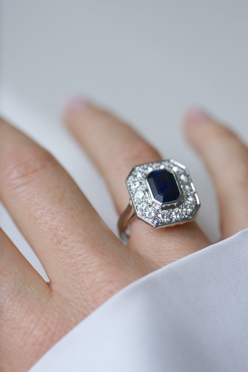  Art Deco Style Hexagonal Sapphire And Diamond Ring In Platinum-photo-1