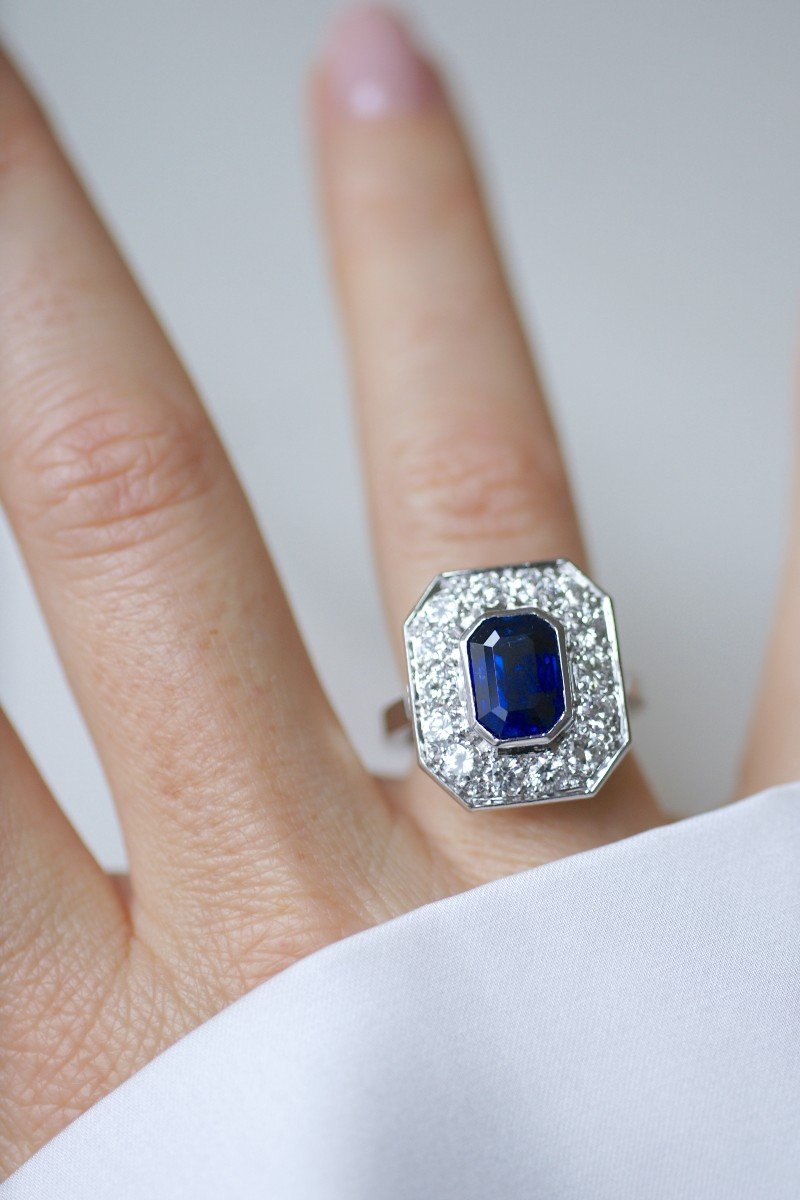  Art Deco Style Hexagonal Sapphire And Diamond Ring In Platinum-photo-3