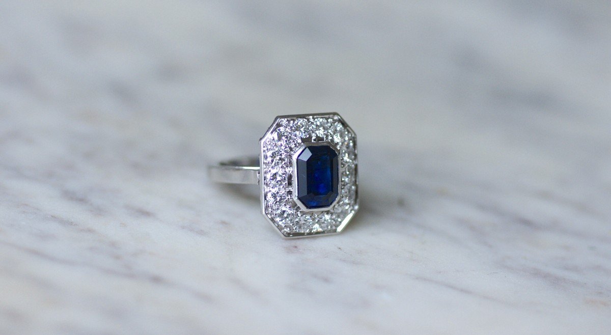  Art Deco Style Hexagonal Sapphire And Diamond Ring In Platinum-photo-5