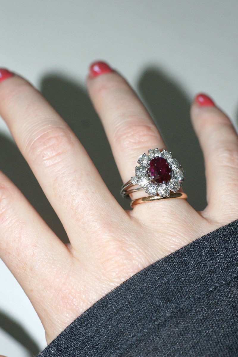 Bague Marguerite Rubis Birman Non Chauffé 1.60 Cts Et Diamants-photo-2