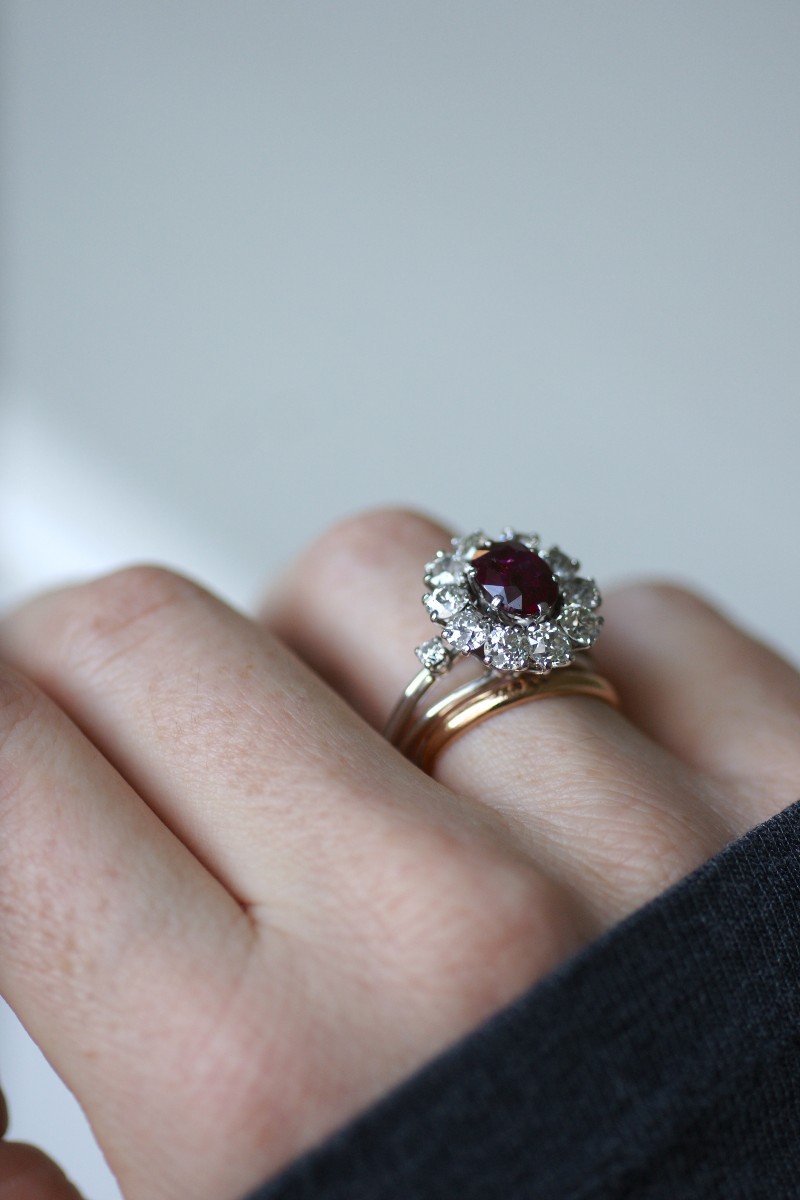 Bague Marguerite Rubis Birman Non Chauffé 1.60 Cts Et Diamants-photo-4