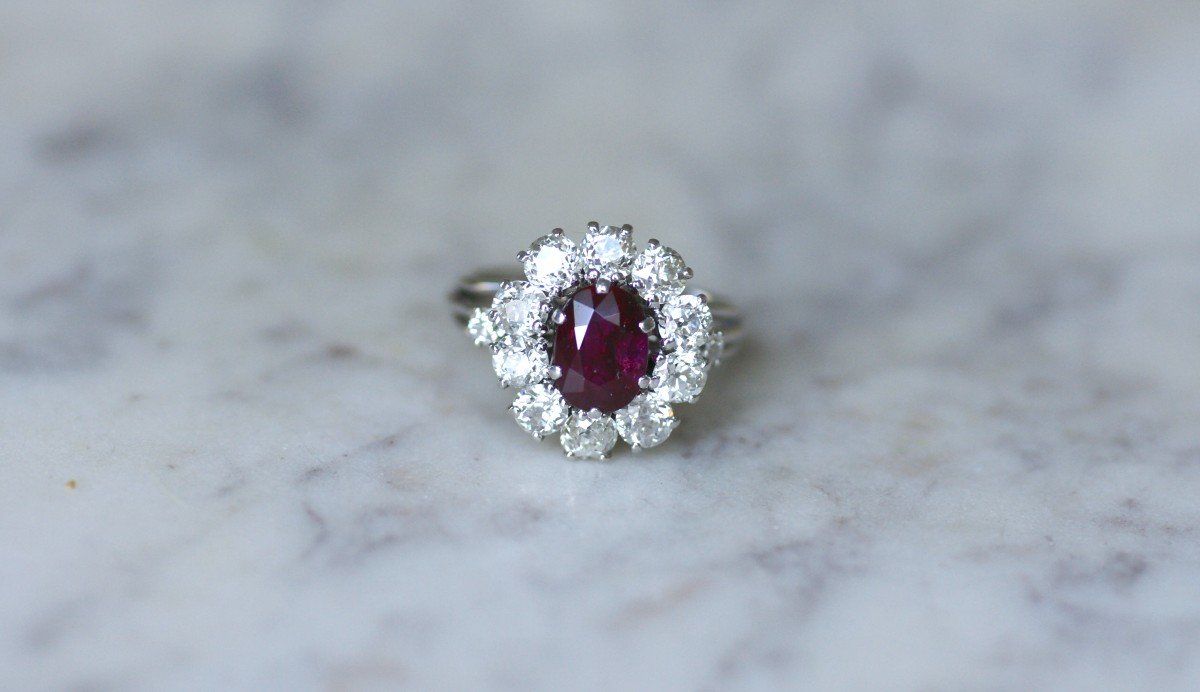 Bague Marguerite Rubis Birman Non Chauffé 1.60 Cts Et Diamants-photo-1