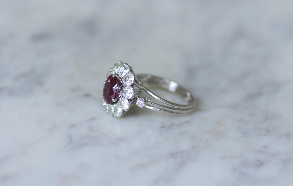 Bague Marguerite Rubis Birman Non Chauffé 1.60 Cts Et Diamants-photo-2