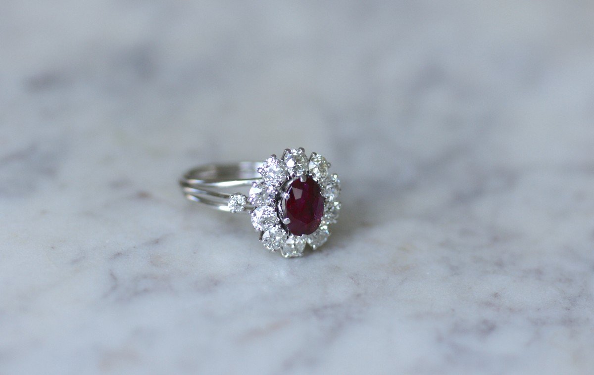 Bague Marguerite Rubis Birman Non Chauffé 1.60 Cts Et Diamants-photo-4