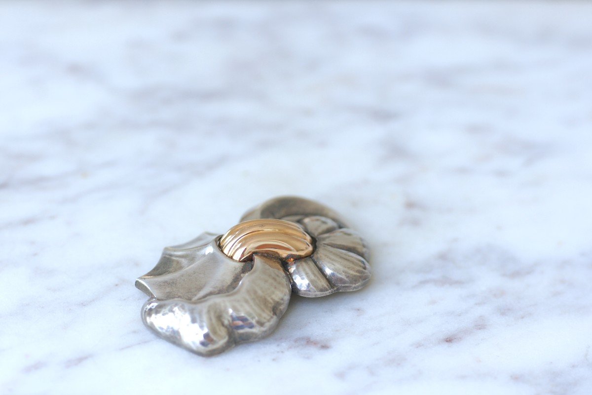 Broche Vintage Abstraite Or Rose Et Argent-photo-2